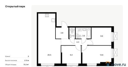 Продать трехкомнатную квартиру, 72.2 м², этаж 31 из 33. Фото 1