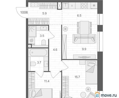 Купить двухкомнатную квартиру, 61.2 м², 7 мин. до метро пешком, этаж 10 из 12. Фото 1