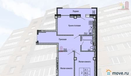 Продаем двухкомнатную квартиру, 68.7 м², этаж 7 из 10. Фото 7