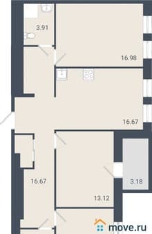 Продажа трехкомнатной квартиры, 89.14 м², этаж 14 из 16. Фото 1