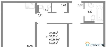 Продается двухкомнатная квартира, 60.89 м², этаж 5 из 17. Фото 1