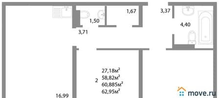 Объявление о продаже двухкомнатной квартиры, 60.89 м², этаж 16 из 17. Фото 1