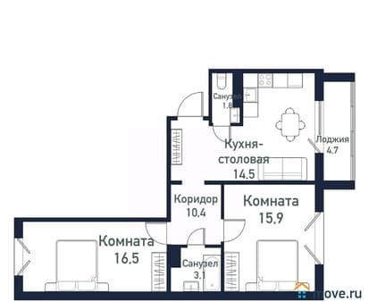 Продажа двухкомнатной квартиры, 62.1 м², этаж 10 из 10. Фото 1