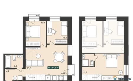 Продажа четырехкомнатной квартиры, 84.6 м², этаж 4 из 5. Фото 1