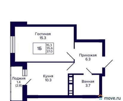 Купить однокомнатную квартиру, 37 м², этаж 15 из 15. Фото 1