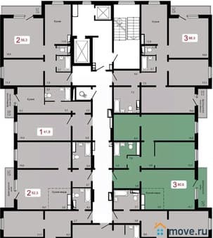 Продается трехкомнатная квартира, 80.6 м², этаж 15 из 17. Фото 1