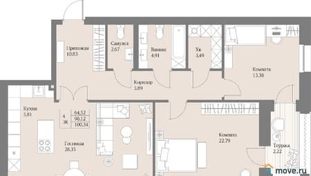 Объявление о продаже трехкомнатной квартиры, 100.33 м², этаж 3 из 3. Фото 1