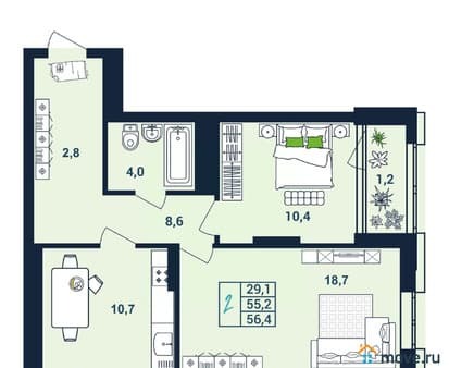 Продажа двухкомнатной квартиры, 56.6 м², этаж 25 из 25. Фото 1