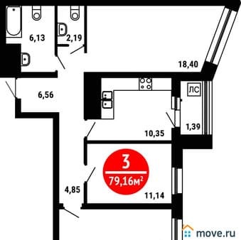 Продаем трехкомнатную квартиру, 79.16 м², этаж 25 из 25. Фото 1