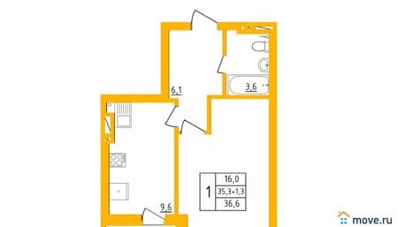 Продажа однокомнатной квартиры, 36.5 м², этаж 17 из 27. Фото 1