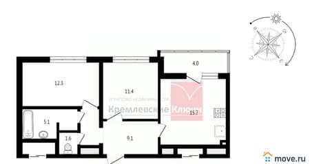 Продается двухкомнатная квартира, 55.2 м², этаж 7 из 19. Фото 4
