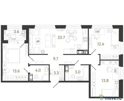 Продам трехкомнатную квартиру, 82.5 м², этаж 5 из 14. Фото 1