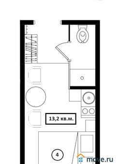 Объявление о продаже однокомнатных апартаментов, 13.2 м², этаж 1 из 4. Фото 4