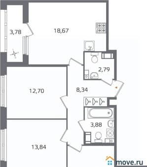 Продам трехкомнатную квартиру, 77.53 м², 5 мин. до метро на транспорте, этаж 6 из 17. Фото 1