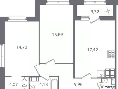 Продам двухкомнатную квартиру, 69.61 м², 5 мин. до метро на транспорте, этаж 14 из 17. Фото 1
