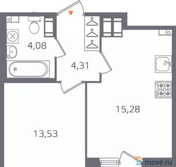 Продажа однокомнатной квартиры, 38.79 м², 5 мин. до метро на транспорте, этаж 14 из 17. Фото 1