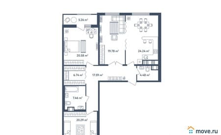 Продажа трехкомнатной квартиры, 135.51 м², 5 мин. до метро пешком, этаж 11 из 11. Фото 1