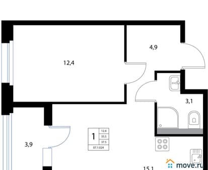Продать двухкомнатную квартиру, 37.5 м², этаж 3 из 3. Фото 2