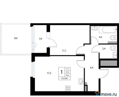 Продаем двухкомнатную квартиру, 46.2 м², этаж 1 из 3. Фото 6
