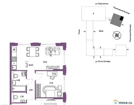 Продажа трехкомнатной квартиры, 56.32 м², этаж 22 из 25. Фото 1