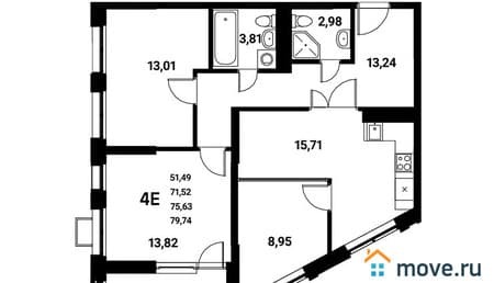 Продажа четырехкомнатной квартиры, 79.74 м², этаж 3 из 21. Фото 1