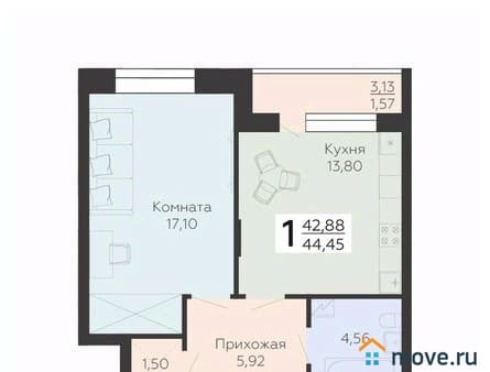 Объявление о продаже однокомнатной квартиры, 44.45 м², этаж 2 из 10. Фото 1