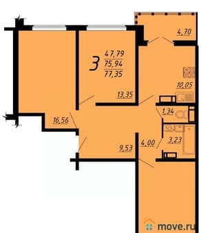 Продается трехкомнатная квартира, 77.3 м², этаж 12 из 17. Фото 1