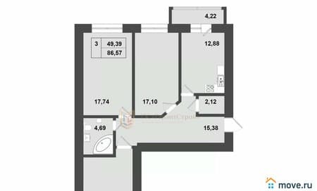 Объявление о продаже трехкомнатной квартиры, 85.77 м², этаж 20 из 20. Фото 1