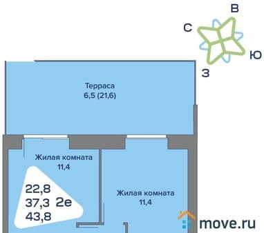 Объявление о продаже двухкомнатной квартиры, 43.8 м², этаж 1 из 4. Фото 1