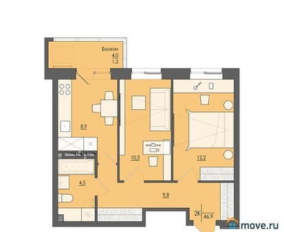 Продается двухкомнатная квартира, 47.4 м², этаж 1 из 8. Фото 1