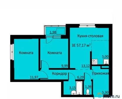 Продам трехкомнатную квартиру, 57.19 м², этаж 9 из 16. Фото 1