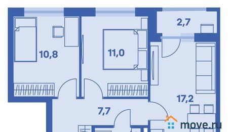 Продажа трехкомнатной квартиры, 52.1 м², этаж 2 из 9. Фото 1