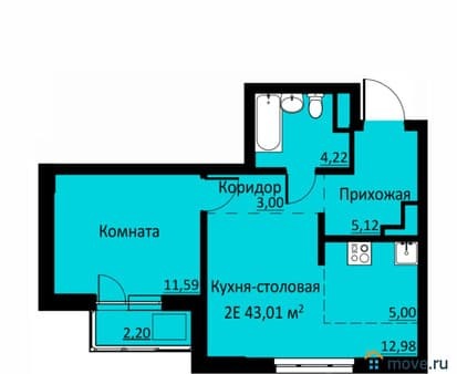 Продам двухкомнатную квартиру, 43.01 м², этаж 11 из 16. Фото 1