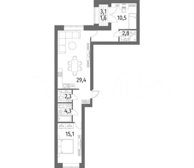 Продается двухкомнатная квартира, 77.4 м², этаж 7 из 13. Фото 6