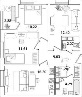 Продажа трехкомнатной квартиры, 68.6 м², этаж 13 из 22. Фото 1