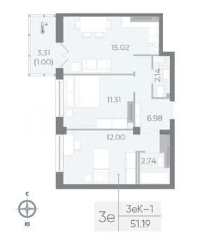 Продам двухкомнатную квартиру, 51.2 м², этаж 8 из 8. Фото 1