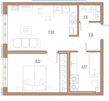 Купить однокомнатную квартиру, 44 м², этаж 4 из 9. Фото 2