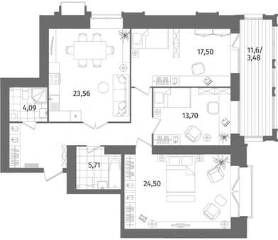 Продать трехкомнатную квартиру, 109.3 м², этаж 6 из 13. Фото 7