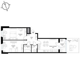 Купить трехкомнатную квартиру, 63.3 м², этаж 1 из 3. Фото 1