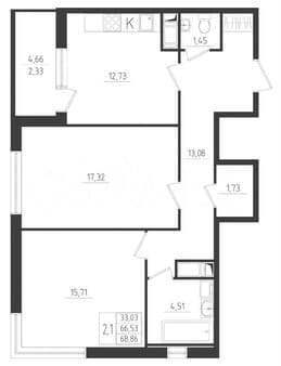Объявление о продаже двухкомнатной квартиры, 68.9 м², этаж 4 из 8. Фото 1