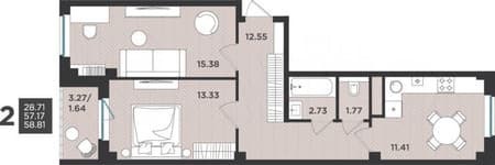 Продам двухкомнатную квартиру, 58.8 м², этаж 1 из 4. Фото 1