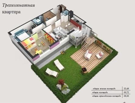Объявление о продаже трехкомнатной квартиры, 68.4 м², этаж 1 из 5. Фото 1