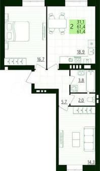 Продажа двухкомнатной квартиры, 61.4 м², этаж 3 из 4. Фото 1