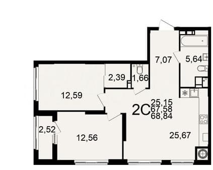 Продам двухкомнатную квартиру, 68.8 м², этаж 1 из 25. Фото 2