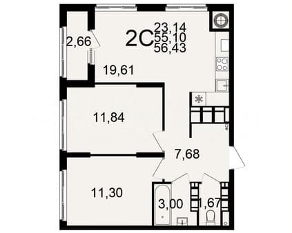 Объявление о продаже двухкомнатной квартиры, 56.4 м², этаж 24 из 25. Фото 2