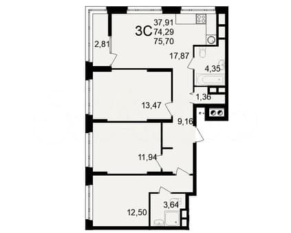 Продаю трехкомнатную квартиру, 75.7 м², этаж 23 из 25. Фото 3
