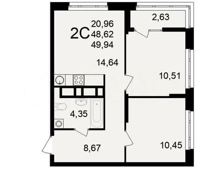 Продажа двухкомнатной квартиры, 49.9 м², этаж 18 из 25. Фото 1