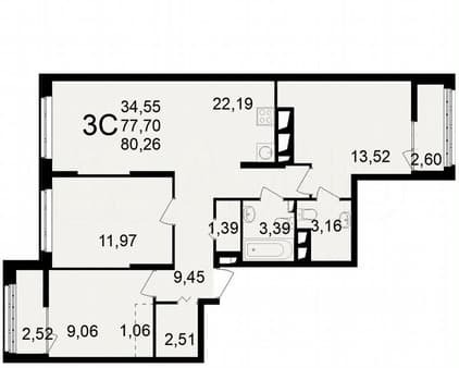 Продажа трехкомнатной квартиры, 80.3 м², этаж 15 из 22. Фото 1
