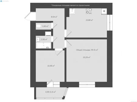 Купить двухкомнатную квартиру, 63.7 м², этаж 18 из 18. Фото 1