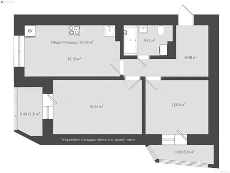 Купить двухкомнатную квартиру, 61.8 м², этаж 2 из 18. Фото 1